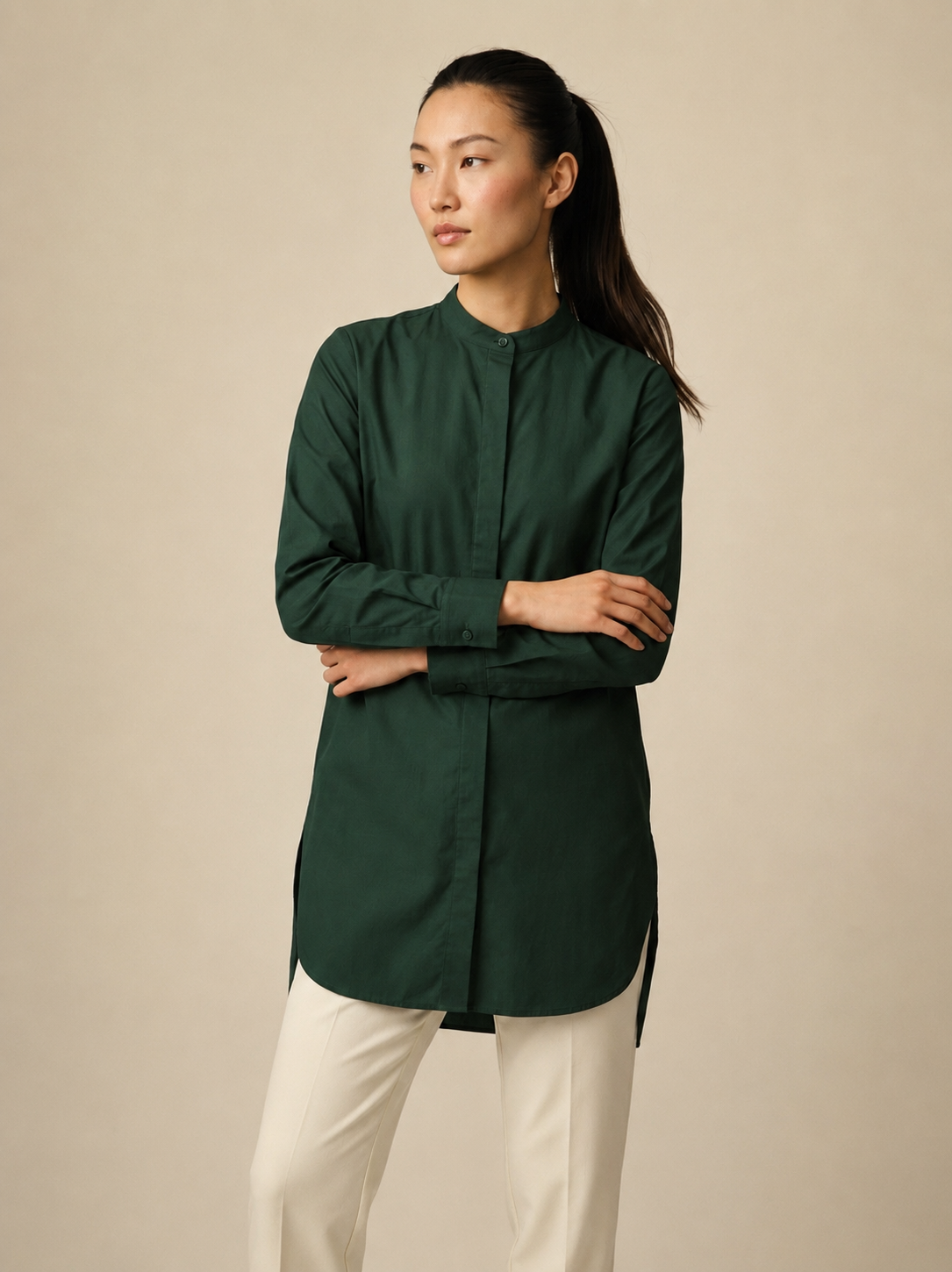 Forest collar tunic in structured cotton