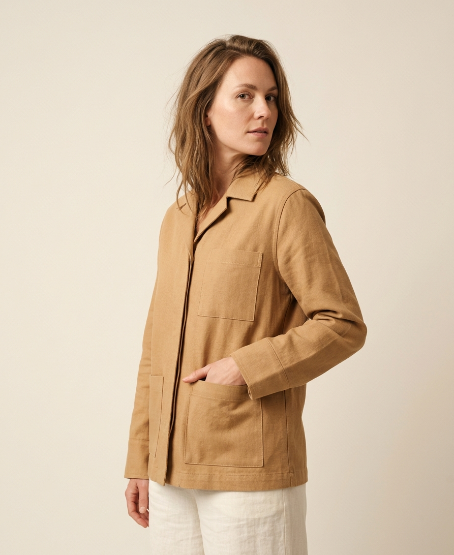 Camel canvas jacket in cotton canvas