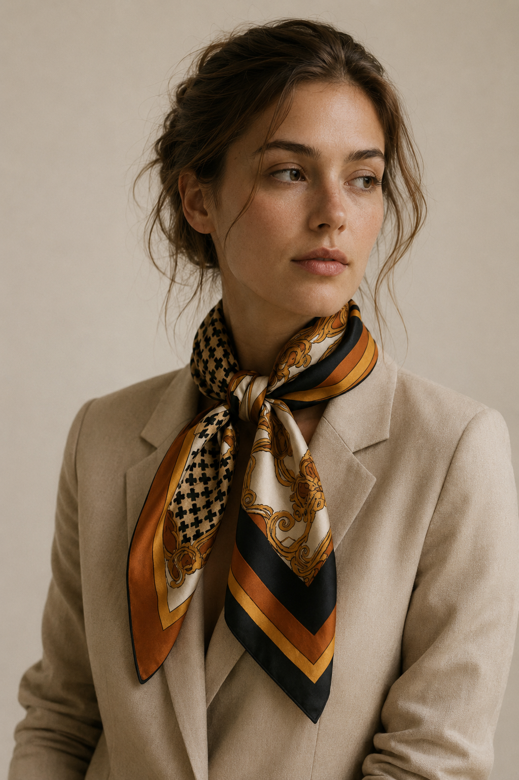 Baroque silk scarf in printed silk twill